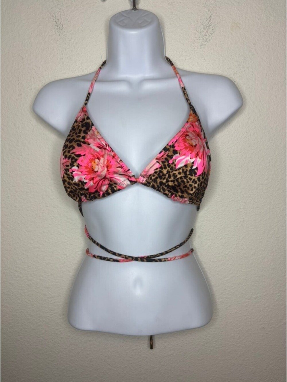 Victoria's Secrets Women's Sz L Cheetah Floral Wrap Bikini Top (2021)